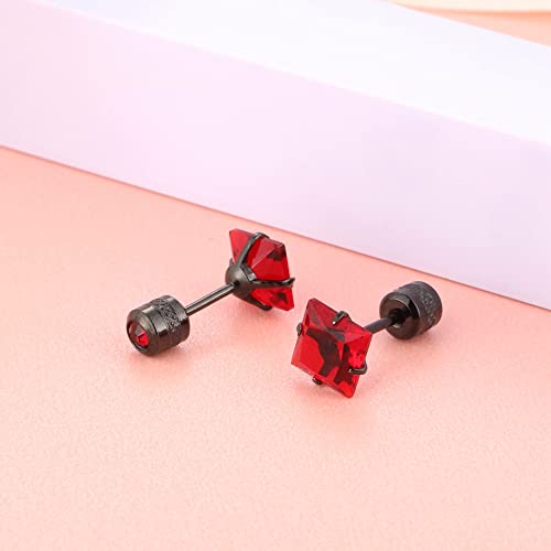 Hopply 4 Pairs Titanium Screw Back Surgical Stainless Steel Stud Earrings For Women Men,Hypoallergenic 5A Cubic Zirconia Piercing Sleeper Studs Jewelry (4 Packs Square Cz-6Mm) #TOP4