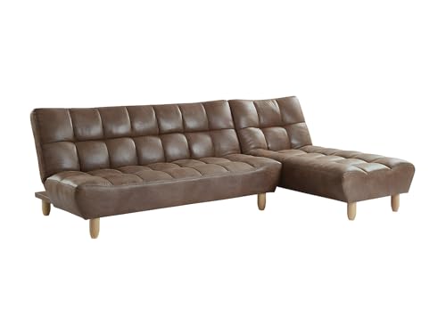 Vente-unique - Canapé modulable Convertible en Microfibre vieillie Esteban - Marron Vintage