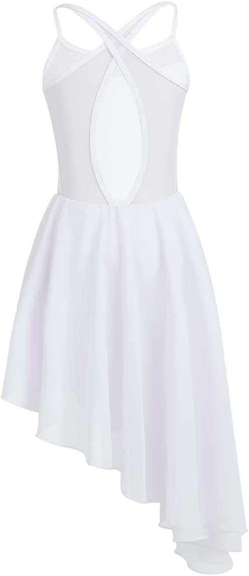 inlzdz Kids Girls Spaghetti Shoulder Straps Cutout Back Leotard Dress Ballet Modern Lyrical Dance Gymnastic Wear
