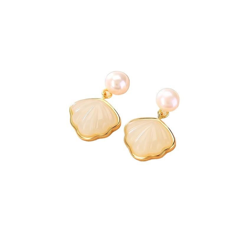 Boucles d'oreilles pendantes avec pierre blanche synthétique et feuille Ginkgo