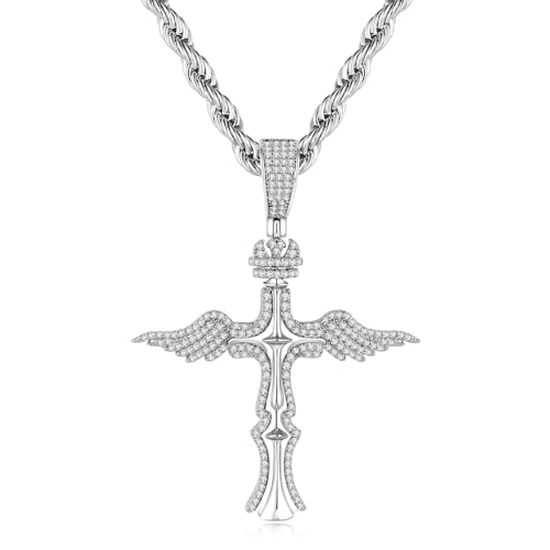 Cross Necklace for Men, Stainless Steel Christian Cross Pendant Necklaces for Men, Silver Chain Necklace for Men, Fade-Resistant, Stylish Jewelry Gift for Him