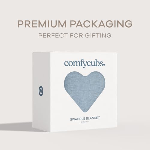 Image of Comfy Cubs Muslin Swaddle Blankets Pack of 1, 47 x 47 Inch Soft Cotton Baby Blanket Set, Large Multipurpose Wraps for Newborns - Self-Soothing Swaddles for Newborns - Pacific Blue