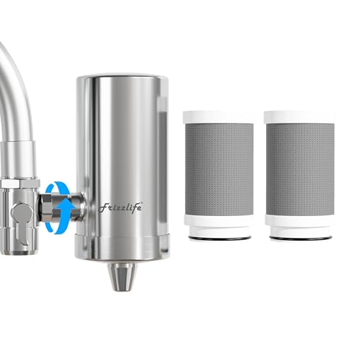 Top 10 Best Bathroom Faucet Filter Reviews and Buying Guide 11 Frizzlife FS99 Water Filter for Sink Faucet, 2 Filters (1 pre-installed) Certified Reduce 99% Lead, Heavy Metal For Skin Care, 360° Rotating&304 Stainless Steel Tap Water Purifier for Kitchen/Bathroom