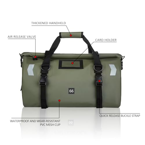 Bolsa seca impermeable para motocicleta de PVC 66L verde miniatura 3
