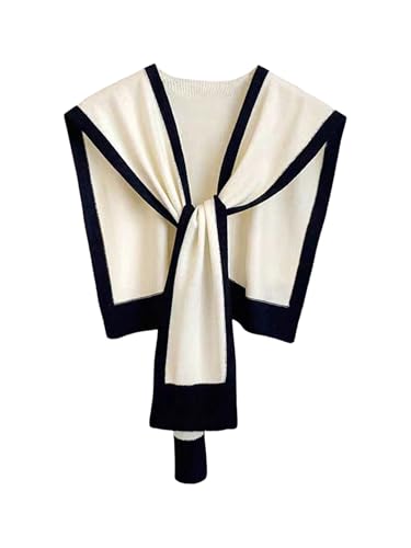 Milumia Women's Colorblock Sweater Shawl Wrap Knitted Knotted Shoulder Capes Knitwear