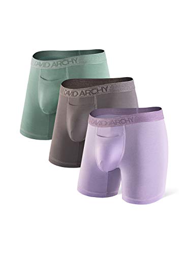 DAVID ARCHY Men's Underwear Soft Cotton-Modal Blend Fabric Boxer Briefs with Fly Boxer Shorts in 3 Pack (M, Gray Purple/Olive Green/Brownish Grey)