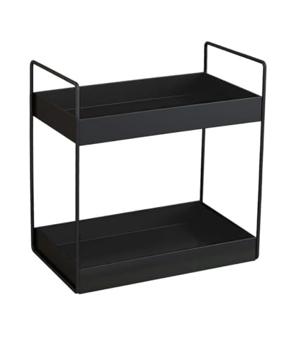 Image of CHHAAP Metal Heavy 2-Tier Bathroom Countertop Organizer Decorative Vanity Cosmetic & Makeup Storage Kitchen Spice Rack Standing Shelf Storage Shelf Organizer Black (Pack of 1) (NHSP)