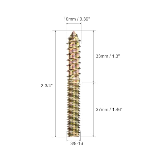 Image of uxcell 3 /8-16x2-3 /4 Hanger Bolts, 12pcs Double Ended Screws Wood Dowel Screws for Furniture