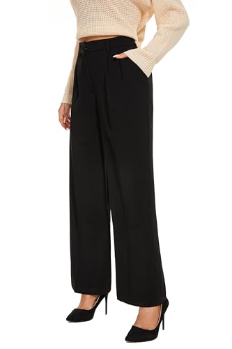 Women's Wide Leg High Waist Pants Loose Fit Back Elastic Waist Pleated Front Trousers for Work Casual4