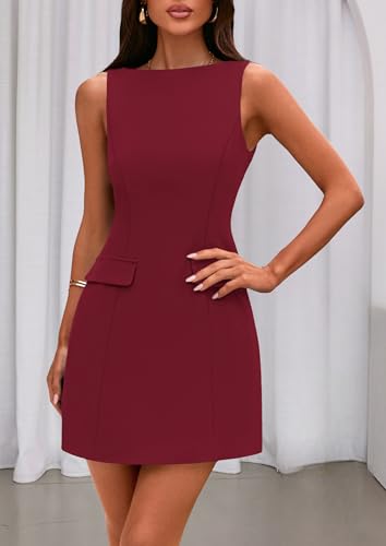 Image of PRETTYGARDEN Womens Sleeveless Summer Dresses 2026 Formal Boat Neck Bodycon Elegant A Line Business Work Office Mini Dress