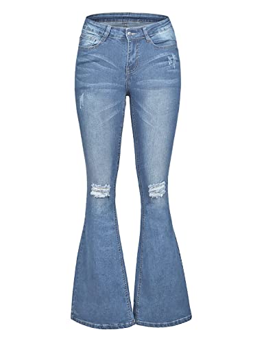 Luvamia Women'S Ripped Flare Bell Bottom Jeans Pants Retro Wide Leg Denim Pants Blue D Size M thumb #1