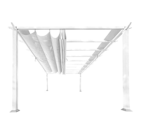 Paragon Outdoor Pergola Florenz | 350x505x236 cm weiß | Aluminium Terrassenüberdachung & Pavillon zur Beschattung im Garten mit Faltdach aus UV-beständigem Polyester Stoffdach