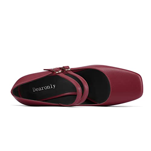 DearOnly Women Chunky Block High Heel Square Toe Pumps Mary Jane Buckle Wedding Dress 3.9 Inches Heels4