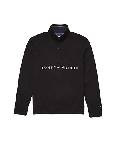 Tommy Hilfiger Men's Adaptive Quarter Zip Sweatshirt with Extended Zipper Pull, TH DEEP BLACK, LG