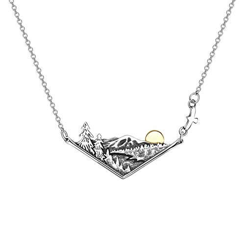 PELOVNY 3D Mountain Range Necklace for Women Sterling Silver Wandering River Mountain Valley Sunset Pendant Necklace Nature Jewelry Gift for Nature Lovers and Climbers