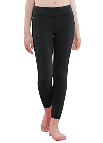 Willit Girls Leggings Athletic Youth Kid's Dance Running Yoga Leggings Pants Active Compression Tights With Pockets Black S #TOP1