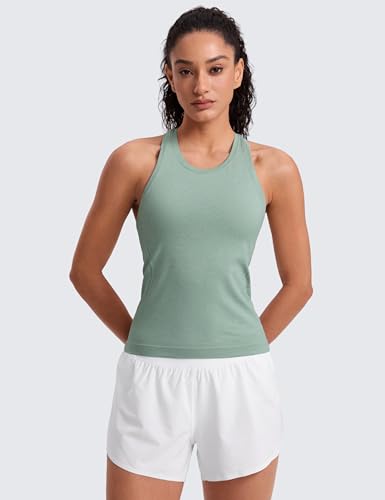 Image of CRZ YOGA Seamless Racerback Tank Waist Length | Training, Chafe-Free, Slim Fit, Crewneck, Mesh Vents, Workout, Sleeveless Tops for Women