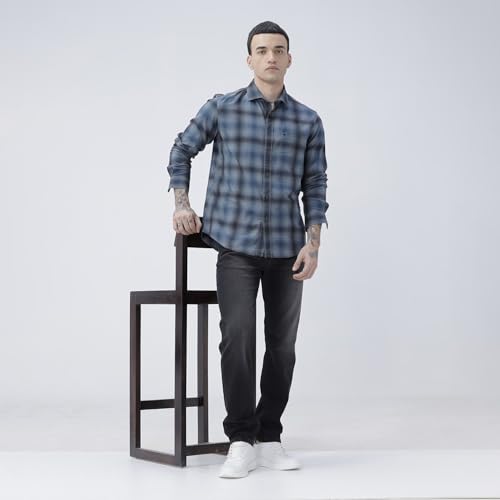 Image of BASICS 100% Cotton Checked Shirt for Men | Slim Fit | Everyday Smart Casual Wear | Full Sleeve