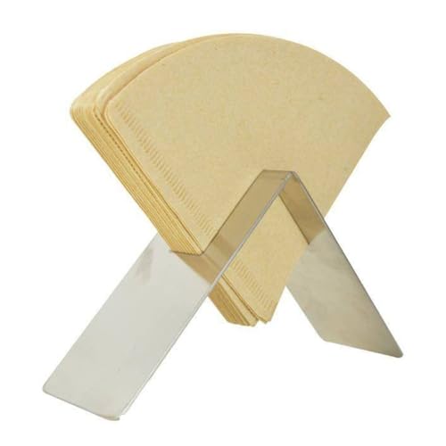 Vilgftyiet Soporte de filtro de café en forma de V de acero inoxidable con tapa abatible transparente, estante de almacenamiento para filtros de papel cónicos, de fondo plano y cuadrado, capacidad de