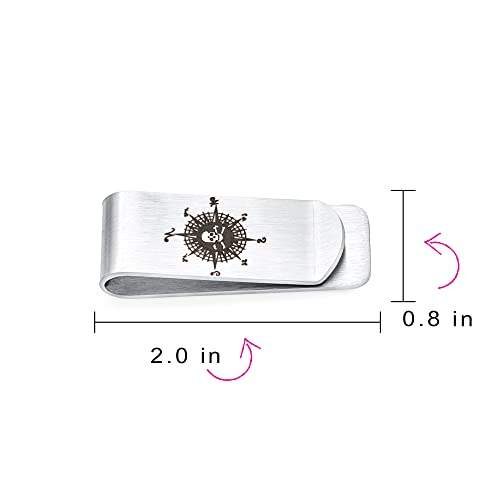 Tarjetero de acero inoxidable grabado con calavera pirata y brújula para hombre 4