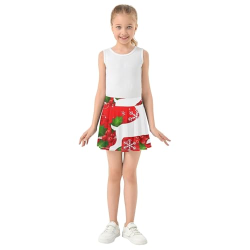 Athletic Shorts for Girls Skorts Kids Tennis Skirts Uniform Butterfly Skirt Red Reindeer Holly Christmas 3t3