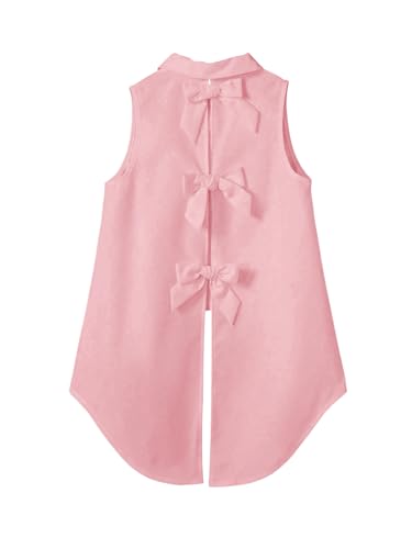 Image of Verdusa Girl's Button Front Bow Back Sleeveless Shirt High Low Asymmetrical Hem Blouse Top