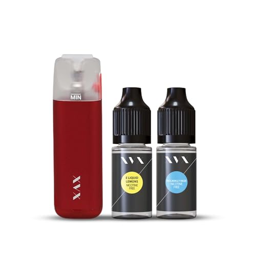 XVX X VAPE with E Juices - Red Refillable Rechargeable E Cigarette Vape Pen with Nicotine Free Lemon & Picadilly Haze E Liquid Bottles Starter Kit, Pack of 3 | Made in the UK 70/30 PG/VG (10 ml)