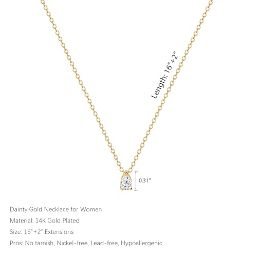 HERIER Dainty Gold Necklace for Women 14K Gold Plated CZ Teardrop Diamond Choker Necklaces for Women Trendy Simple Necklace Jewelry Gifts by HERIER - Used condition - Image 5