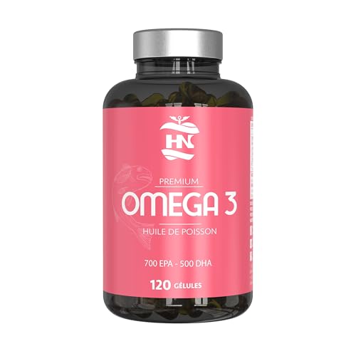 Omega 3 Capsules 2000 mg Oméga 3 à base d'huile de poisson 120 Softgels d'Omega 700mg EPA 500mg DHA 3 haute concentration Omega 3 DHA EPA avec Vitamine E