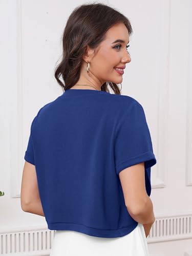 Image of Heymoments Women's Short Sleeve Bolero Shrugs Lightweight V-Neck Open Front Cropped Cardigan (S-2XL)