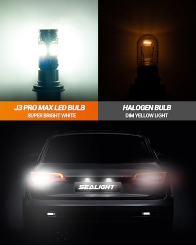 Image of SEALIGHT 7443 LED Bulbs White, 7440 T20 LED Light Anti Hyper Flash With Turbo Fan, 30W 3200LM Super Bright for Backup Reverse Light and Tail Parking Light, CK&Standard Socket, Pack of 2