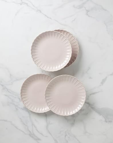 Image of Lenox Dinnerware Set, French Perle Scallop Blush 12-Piece Set, Service For 4, Stoneware, Dishwasher Safe, Microwave Safe, Plates and Bowls sets, Dish Set, Plate Set, Home And Kitchen (Pink, 12 Piece)