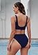 Pink Queen Damen Crop Top Bikini Set Frech 2-Teilig Hohe Taille High Cut Push Up Gepolstert Bademode Strand Dunkelblau L