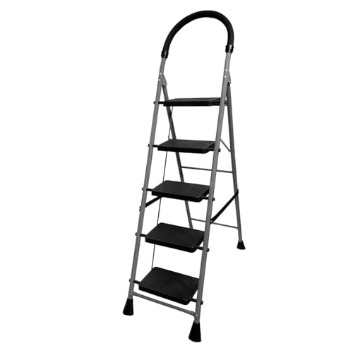 FLIPZON Halo Foldable 5 Step Ladder for Home and Office Use | Alloy Steel | Wide Steps | Wobble-Free | Skid-Free Steps | Durable Safety Ladder | Rust 