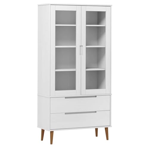vidaXL Vitrina Estantería Almacenamiento Compartimentos Puertas Cajones Armario Aparador Sala de Estar Hogar Madera Maciza de Pino Blanco