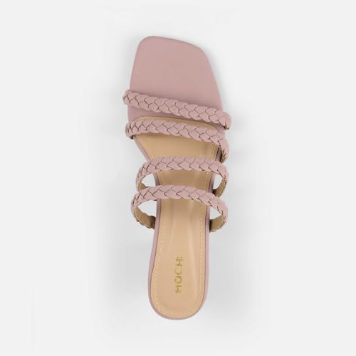 Image of Mochi Women's Braided Heeled Sandals Strappy Square Open Toe Heels Backless Mules Slip On Block Heels