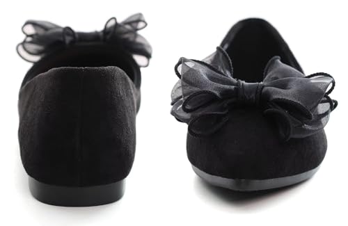 Image of SAILING LU Womens Bowknot Ballet Flats Pointy Toe Suede