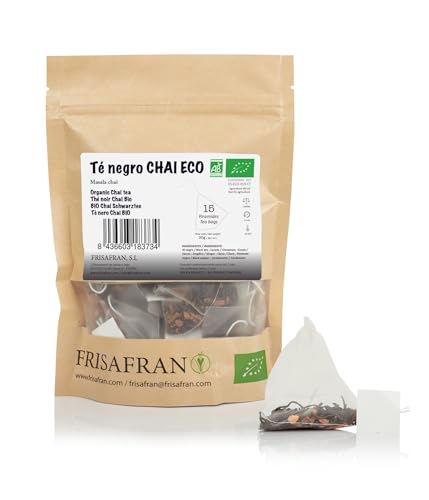 FRISAFRAN | Té Negro Chai en pirámide Ecológico 15uds | 30g | té negro chai | Té Negro bolsitas | Antioxidante y energizante natural | te descafeinado | te Detox | sin aditivos | te de especias