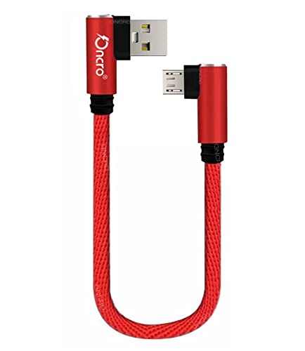 Image of Red braided 90 degree right angle l shape usb cable data fast charging micro short power bank samsung galaxy vivo oppo android smartphones mini 25cm use wall charger wire cord strong 4a plug