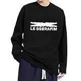 [ロニコン] Tシャツ メンズ レディース ティーシャツ LE SSERAFIM ル・セラフィム 長袖 綿100% T-Shirts 肩落とし 丸襟 通勤 通学 日本からの発送 Black M