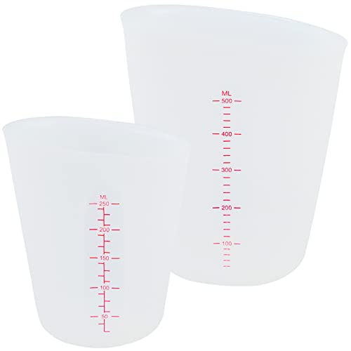 Silicona Para Resina Taza, 2 Piezas Tazas Mezcladoras Antiadherentes con Escala Precisa, Vasos de Silicona de 250 ml 500 ml Para Moldes de FundicióN de Resina Epoxi, Hornear, Manualidades (Blanco) Cover