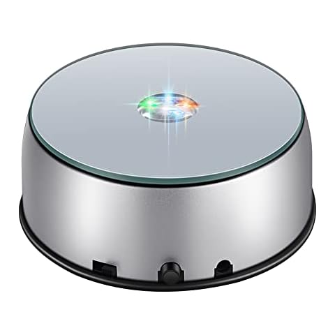IFOLAINA Rotating Display Stand with LED Light Colorful Spinning Base Turner Platform for Tumbler Cup Bowl Crystal Photo Cube Glass Art Cover