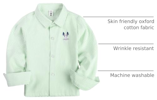 Image of OCHENTA Boys' Long Sleeve Button Down Cute Rabbit Casual Dress Easter Shirt | Oxford Cotton, Embroidered Bunny, Shirts for Boys School & Easter, Church, Wedding, Family Photos, Holiday Outfit