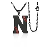 LYNNON Baseball Initial Necklace for Men A-Z Letter Necklaces Chain Stainless Steel Pendant 22 Inch Personalized Gifts for Women Coach Player Baseball Lovers (N, Black)