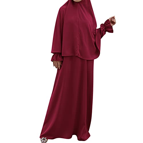 Robe de prière musulmane en deux pièces avec hijab assorti coupe ample pour femme