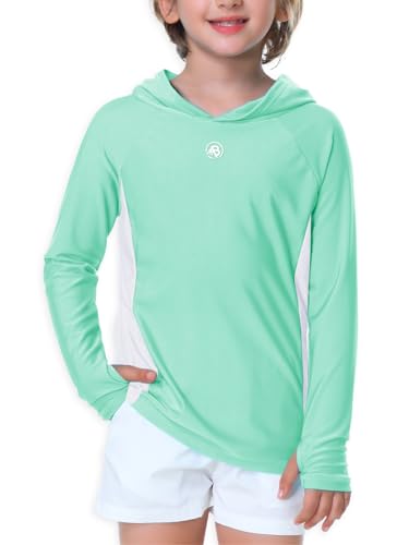 Image of AOBUTE Unisex Kids Long Sleeve Hoodie Rash Guard Boys UPF 50+ Swim Top with Thumb Hole 3-12 Years