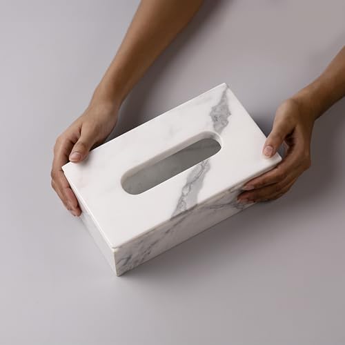 Image of HANDICRAFT BAZAAR Marble Tissue Box Holder for Countertops, Dining Table, Office, Home (Statuario)