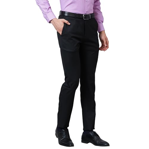 Image of Raymond Men's Slim Fit Mid Rise Poly Viscose Blend Solid Pattern Flat Front Formal Trouser