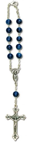 One Decade Auto Rosary for Rear View Mirror (Blue Imitation Marble Glass)