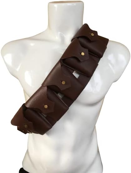 British Army Infantry Military Reproduction Genuine Pebble Leather Brown 5 Five Pocket Pouches P1903 1903 WW1 WWI & WW2 WWII Ammo Clips Rounds Shoulder Rig